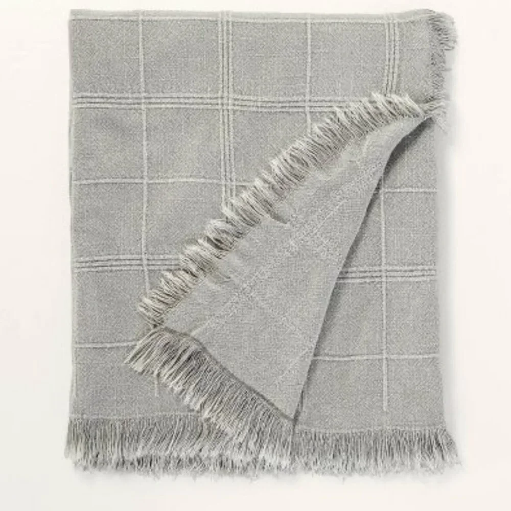 Hearth & Hand with Magnolia Textured Grid Lines‎ Dobby Light Gray Throw Blanket